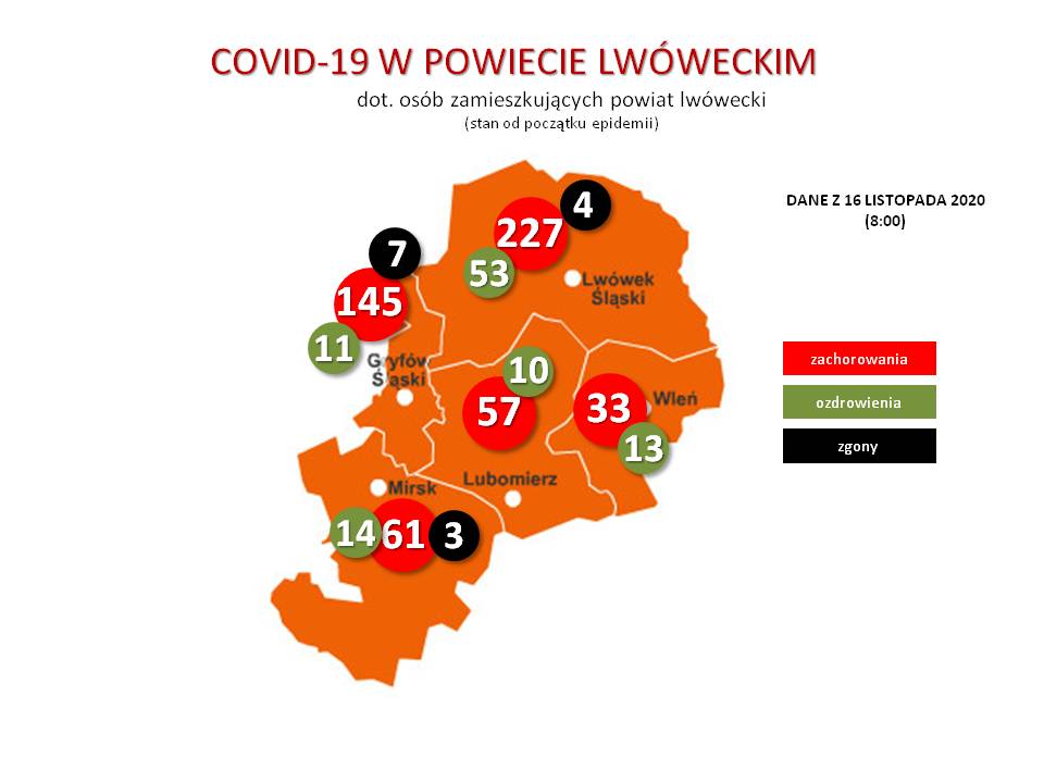 CAVID-19. Mapa powiatu lwóweckiego